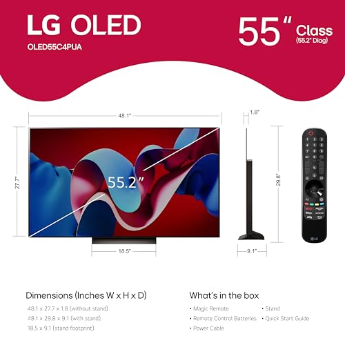 LG 65-Inch Class OLED evo C4 Series Smart TV 4K Processor Flat Screen with Magic Remote AI-Powered with Alexa Built-in (OLED65C4PUA, 2024)