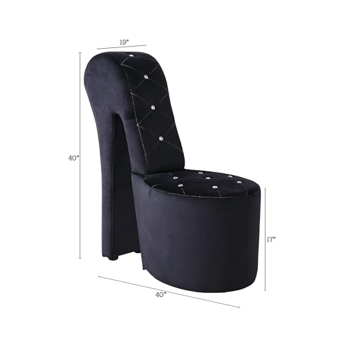 Best Master Furniture High Heel Velvet Shoe Chair with Crystal Studs, Black