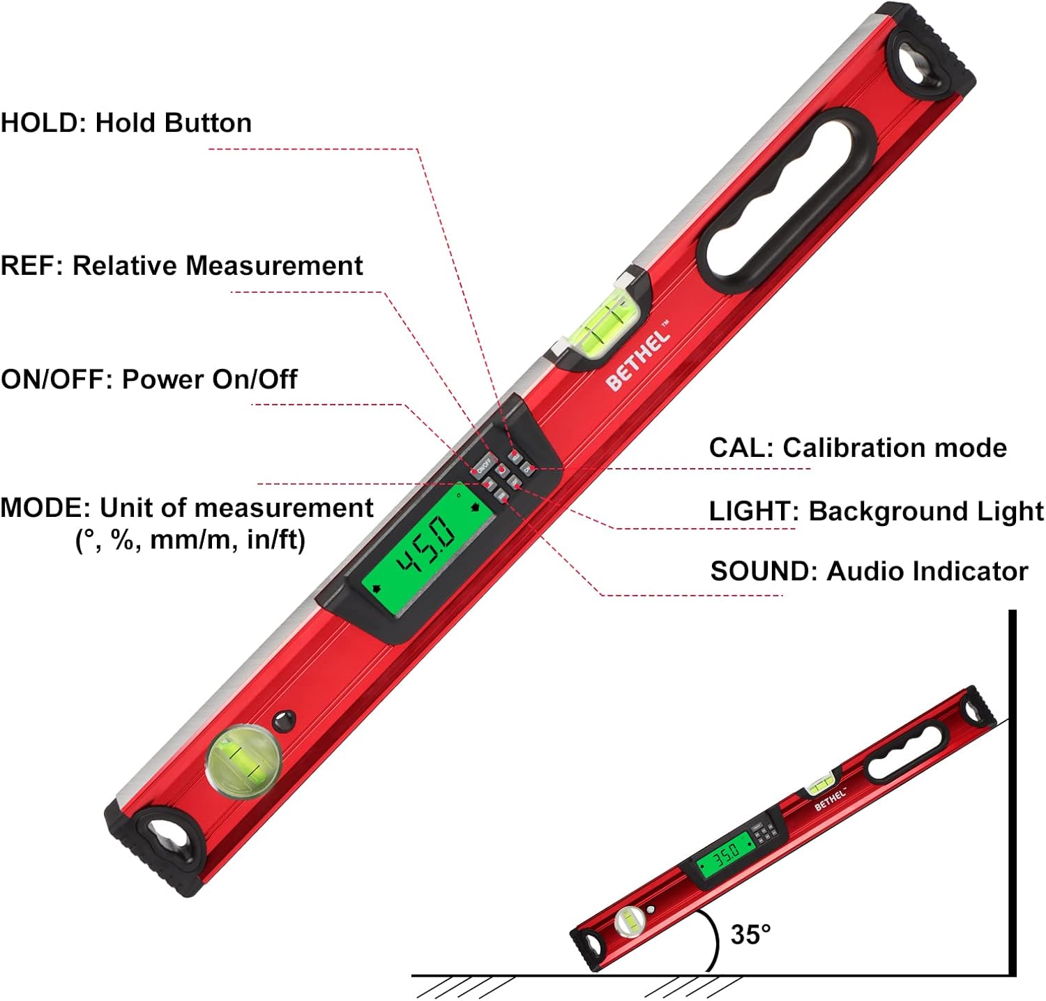 24 inch Digital Level,Digital Smart Level Tool Electronic Level Tool and Protractor - Master Precision - IP54 Dustproof and Waterproof