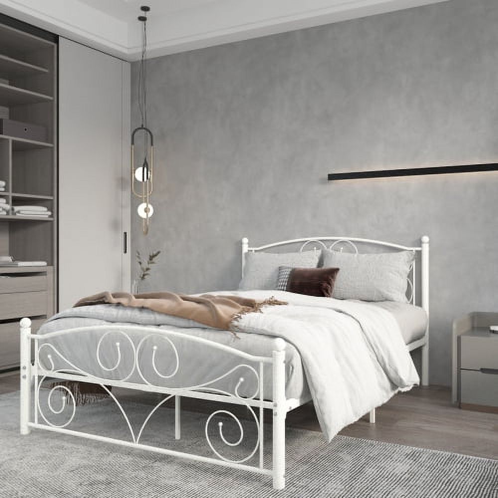 Full Size Unique Flower Sturdy System Metal Bed Frame with Headboard and Footboard - Modern Style Easy Assembly No Box Spring Needed