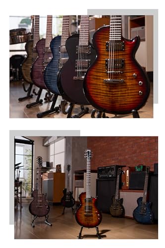 AKLOT Muti-Tone Electric Guitar with Coil-Split: Roasted Maple Neck, Flame Maple Graphic Top, Dual Humbuckers Pickups, Beginner Guitar Kit with Gig Bag, Lesson Book, Strap, Picks, Violet Venom