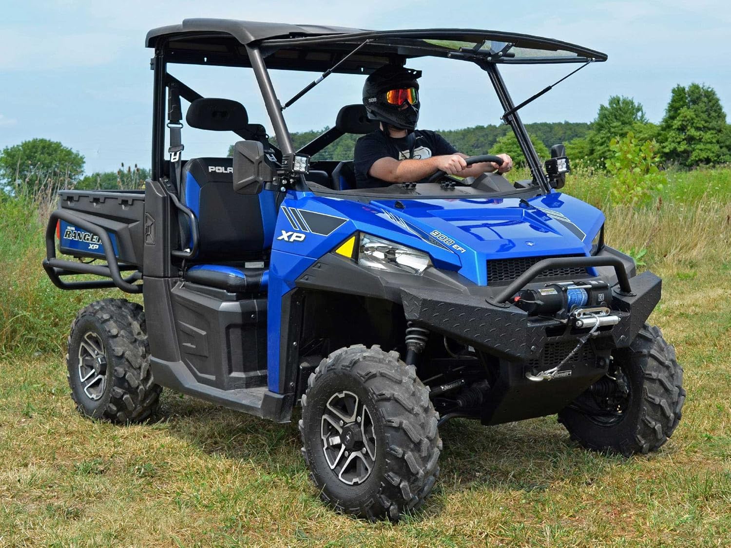 SuperATV Heavy-Duty Scratch Resistant Flip Windshield for 2017 Polaris Ranger XP 1000 / 1000 / Crew (See Fitment) | 1/4 Thick Polycarbonate 25X Stronger Than Glass | All Weather Design | USA Made!