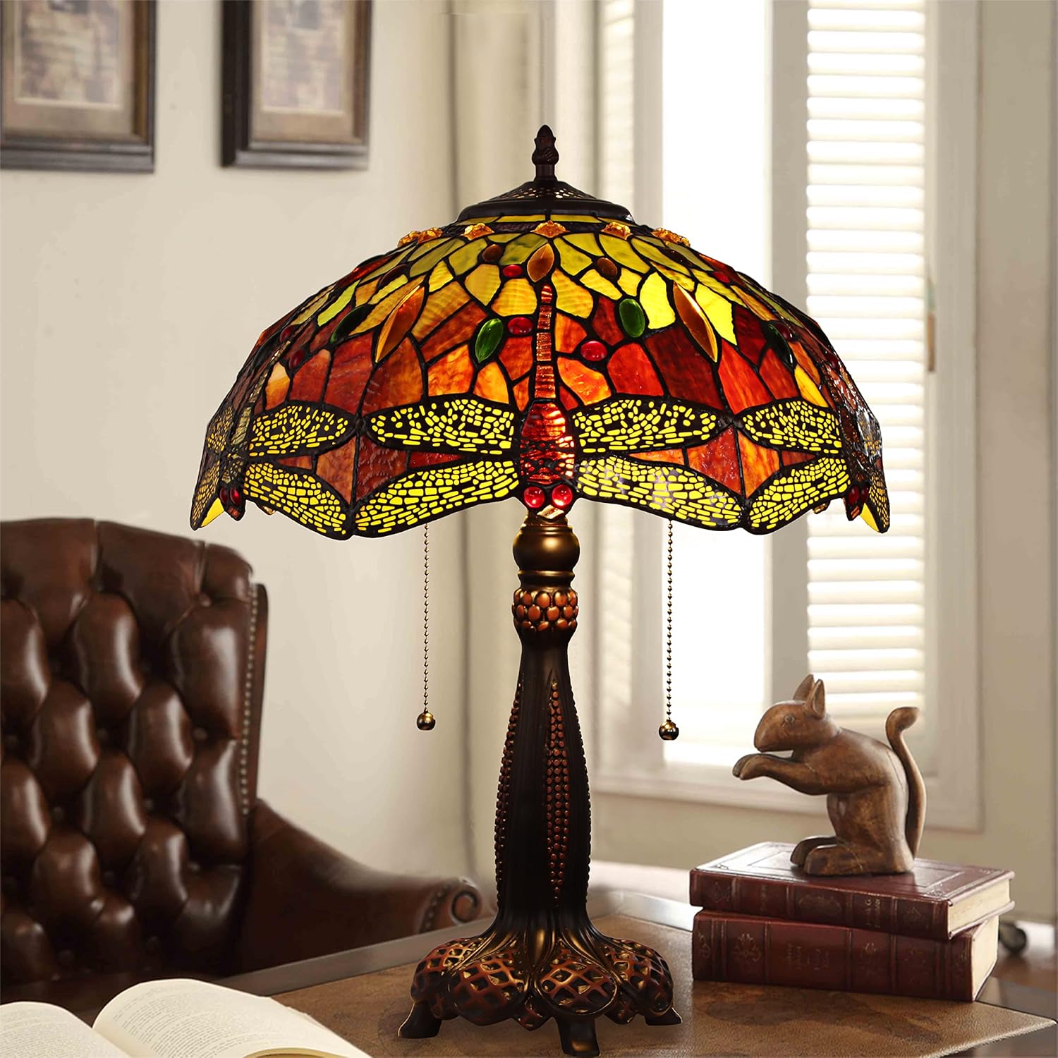 Radiance Goods Tiffany-Style 2 Light Dragonfly Table Lamp 16" Shade