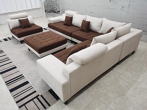 Stendmar Large 5-PieceL shape Living Room/Family Room Reversible Contemporary High Back Support Grey Microfiber Fabric Sectional Couch Sofa Set S150D20