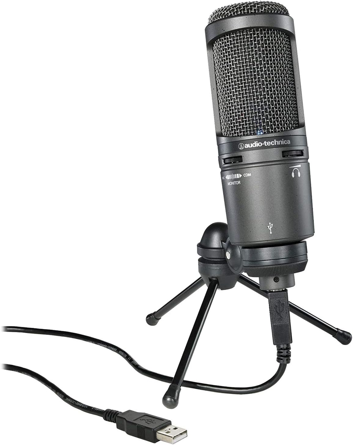 Audio-Technica AT2020USB+ Cardioid Condenser USB Microphone (Black) + Pop Filter + 4-Port USB 2.0 Hub with Individual LED Lit Power Switches + Cloth - Deluxe Mic Bundle