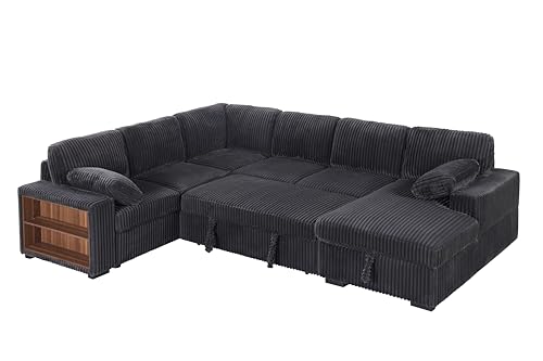 Oversized U-Shaped Sectional Sofa Couch Plush Corduroy Upholstered Modular Deep Seat Sofa&Couch Sectional W/Right Facing Chaise Lounge and 7 Toss Pillows for Home Apartment Living Room Furniture Sets