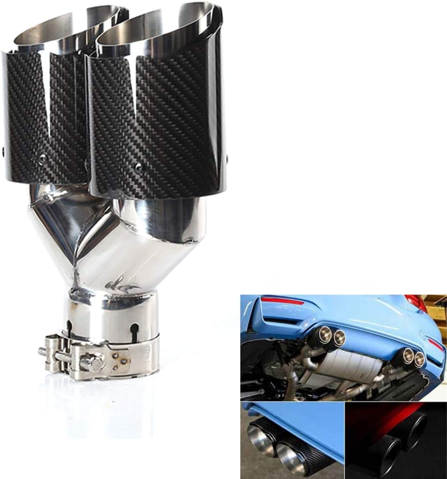 Vechkom 2.5"Inlet 63mm Double Exhaust Tip Carbon Car Exhaust Pipe Rear Tip 3.5" Outlet(Glossy Blue Roasted)
