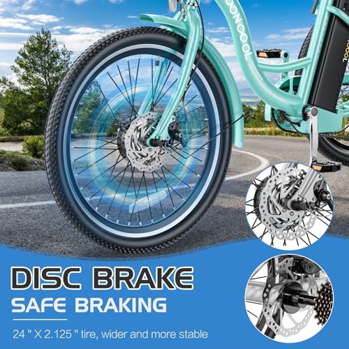 MOONCOOL Electric Tricycle Trike for Adults 350W 36V Removable Battery 24/26 Inches 7 Speeds 3 Wheels Electric Bikes Bicycle for Adults, Three Wheel Electric Cruiser Tricycle