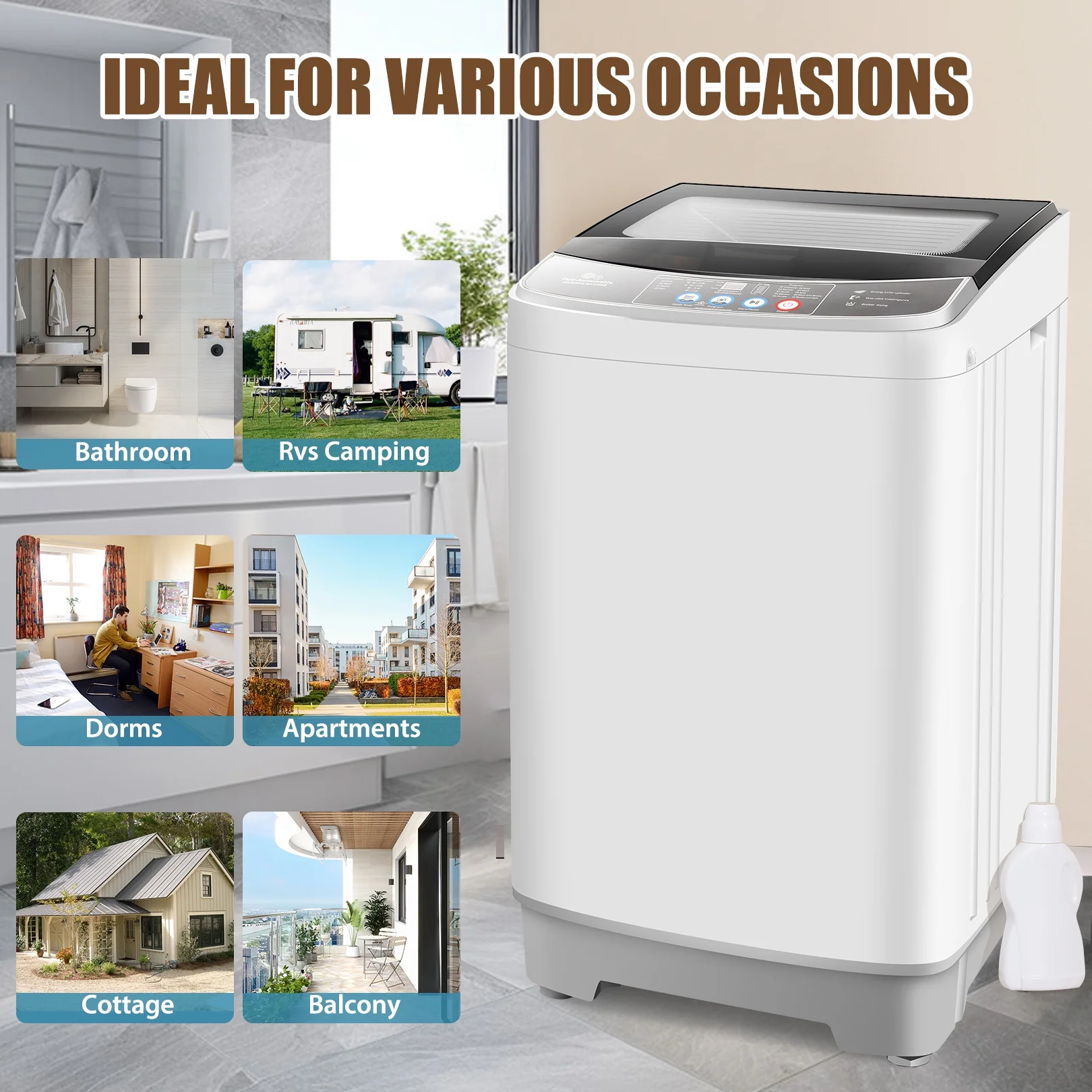 Qhomic Portable Washing Machine, 17.8 lbs Fully Automatic Compact Washer, 10 Wash Programs, 2.4 Cu.ft Washer and Dryer Combo with Dump Pump and with Glass Top, Ideal for Apartments, RVs and Camping