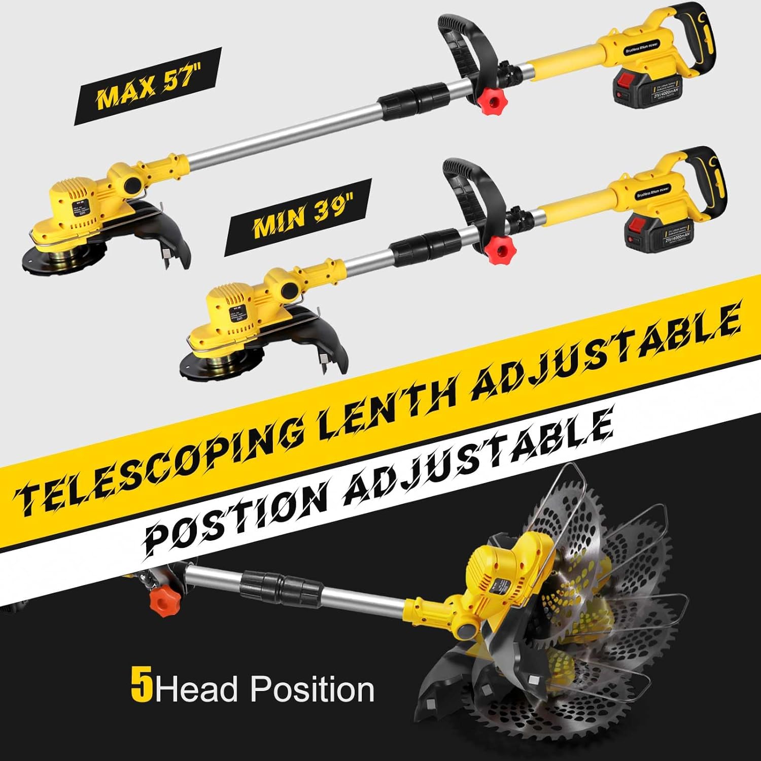 Weed Wacker Cordless, 4-in-1 Weed Eater Battery Powered, 21V Electric Weed Eater, with 2 x 4.0Ah Batteries, String Trimmer, for Lawn, Yard and Bush Trimming