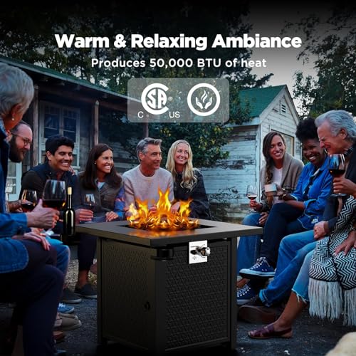 Ciays Propane Fire Pits 32 Inch Outdoor Gas Fire Pit, 50,000 BTU Steel Fire Table with Lid and Lava Rock, Add Warmth and Ambience to Gatherings and Parties On Patio Deck Garden Backyard, Black