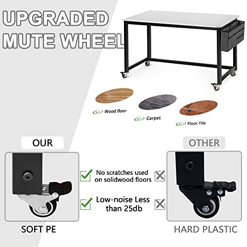 AHB 55" Rolling Computer Desk with 4 Smooth Wheels, Simple Style Mobile Writing Desk Home Office Study Table Movable Workstation with Metal Frame