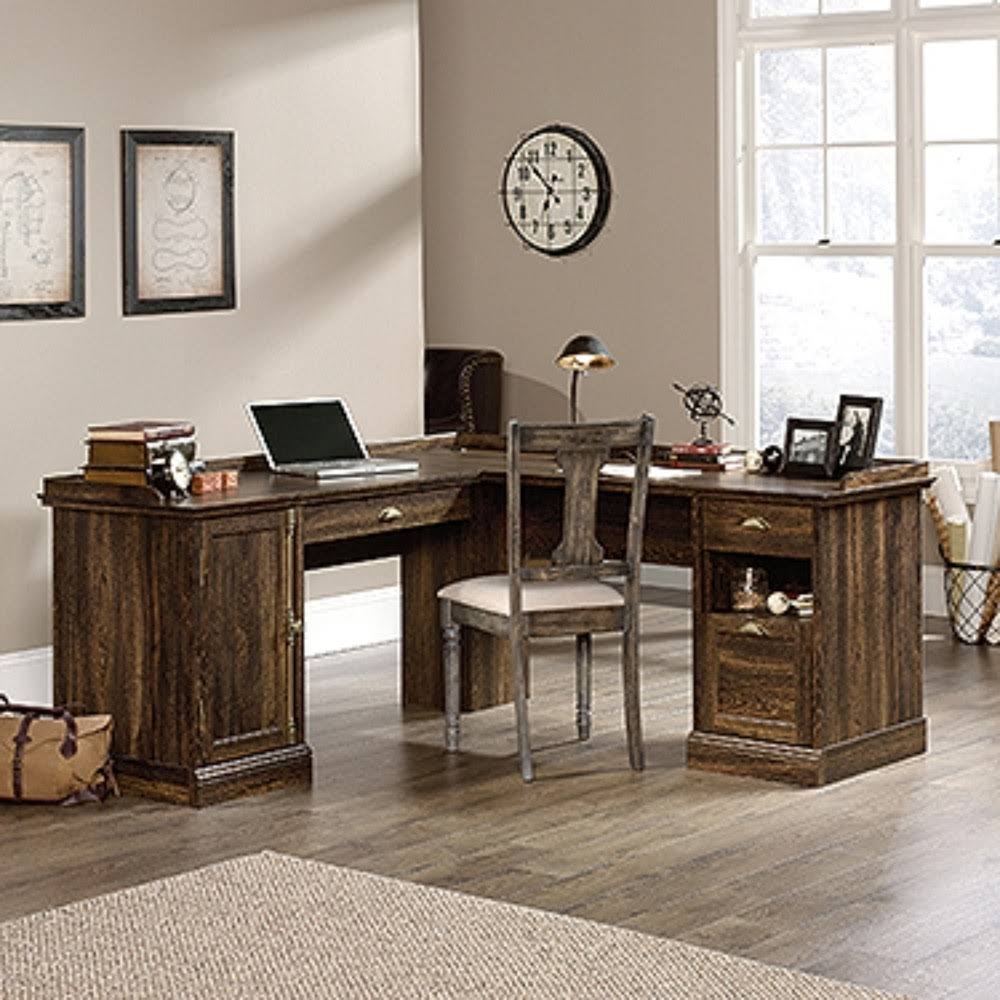 Sauder Barrister Lane L Shaped Computer Desk, Iron Oak