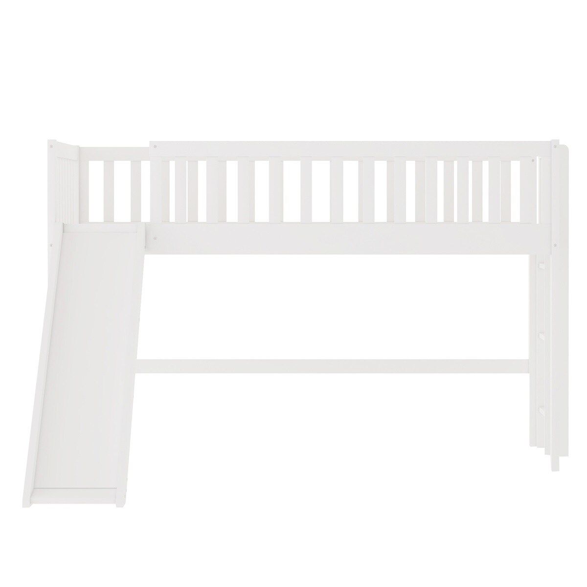MERAX  Wooden Low Loft Bed with Slide and Ladder for Kids White