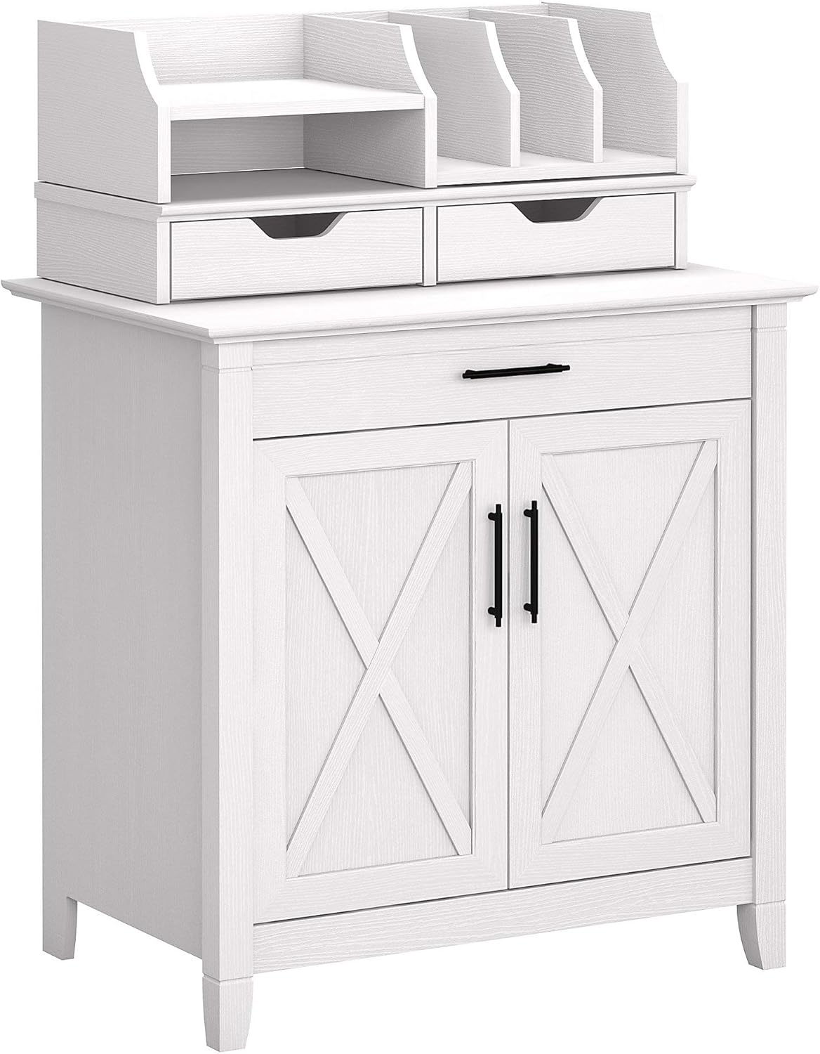 Bush Furniture Key West Secretary Desk With 5 Shelf Bookcase, Washed Gray, Secretary Desk with Desktop Organizers