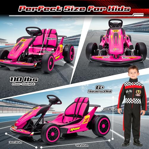 24V Electric Go Kart for Kids, 400W Drift Cart with EVA Tires, High/Low Speed, Max Speed 8.1 MPH, Music, Wireless, Electric Crazy Go-Kart Outdoor Ride on Toy for Kids Ages 6+, Red
