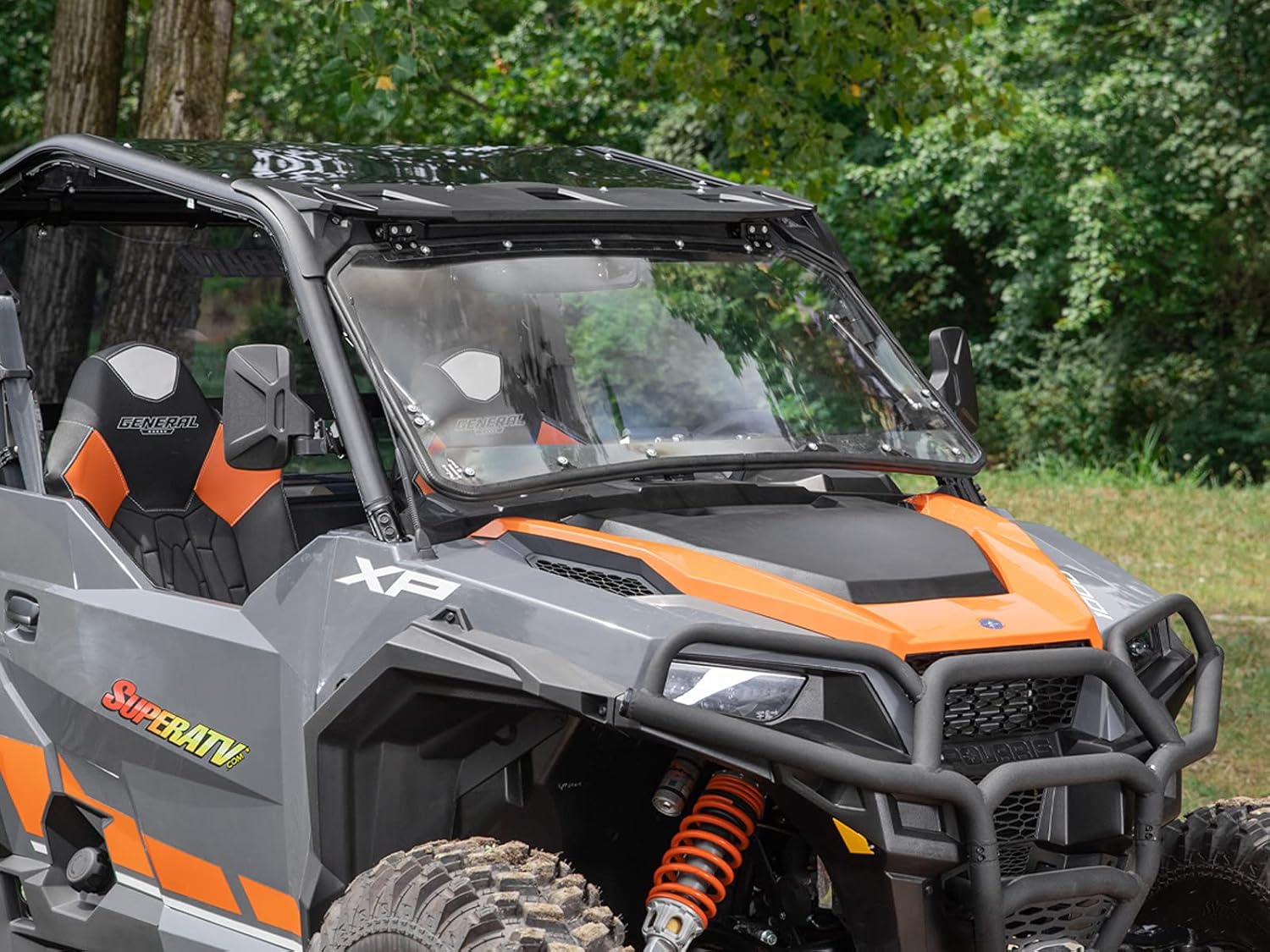 SuperATV Scratch Resistant 3-in-1 Flip Windshield for 2016+ Polaris General 1000/2017+ Polaris General 4 | 1/4 Thick Polycarbonate 25X Stronger than Glass | Can be set to Open, Vented, or Closed!