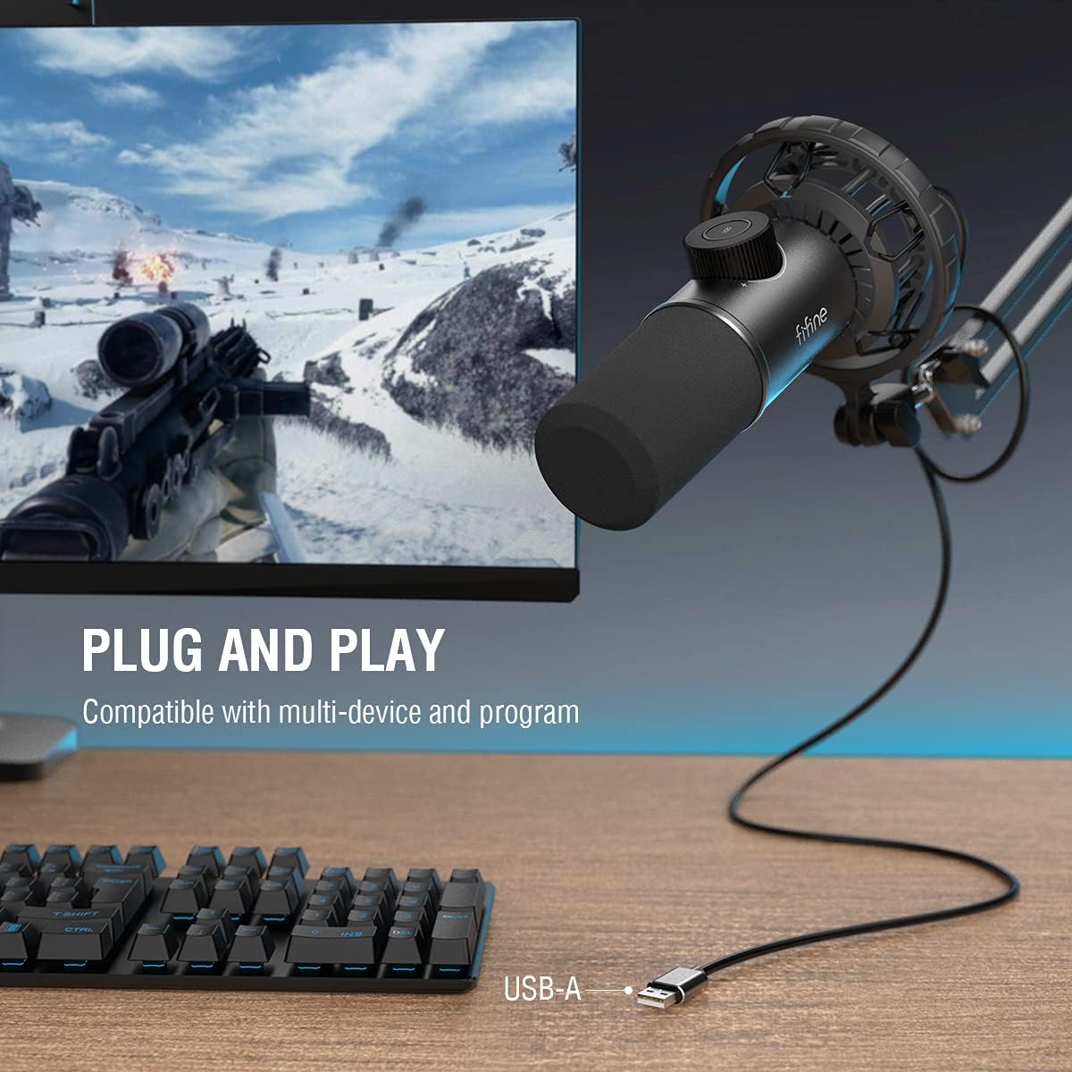 USB Gaming Microphone, FIFINE RGB Dynamic Mic for PC, with Tap-to-Mute Button, Plug & Play Cardioid Mic with Headphone Jack for Streaming, Podcast, Twitch, YouTube, Discord- K658