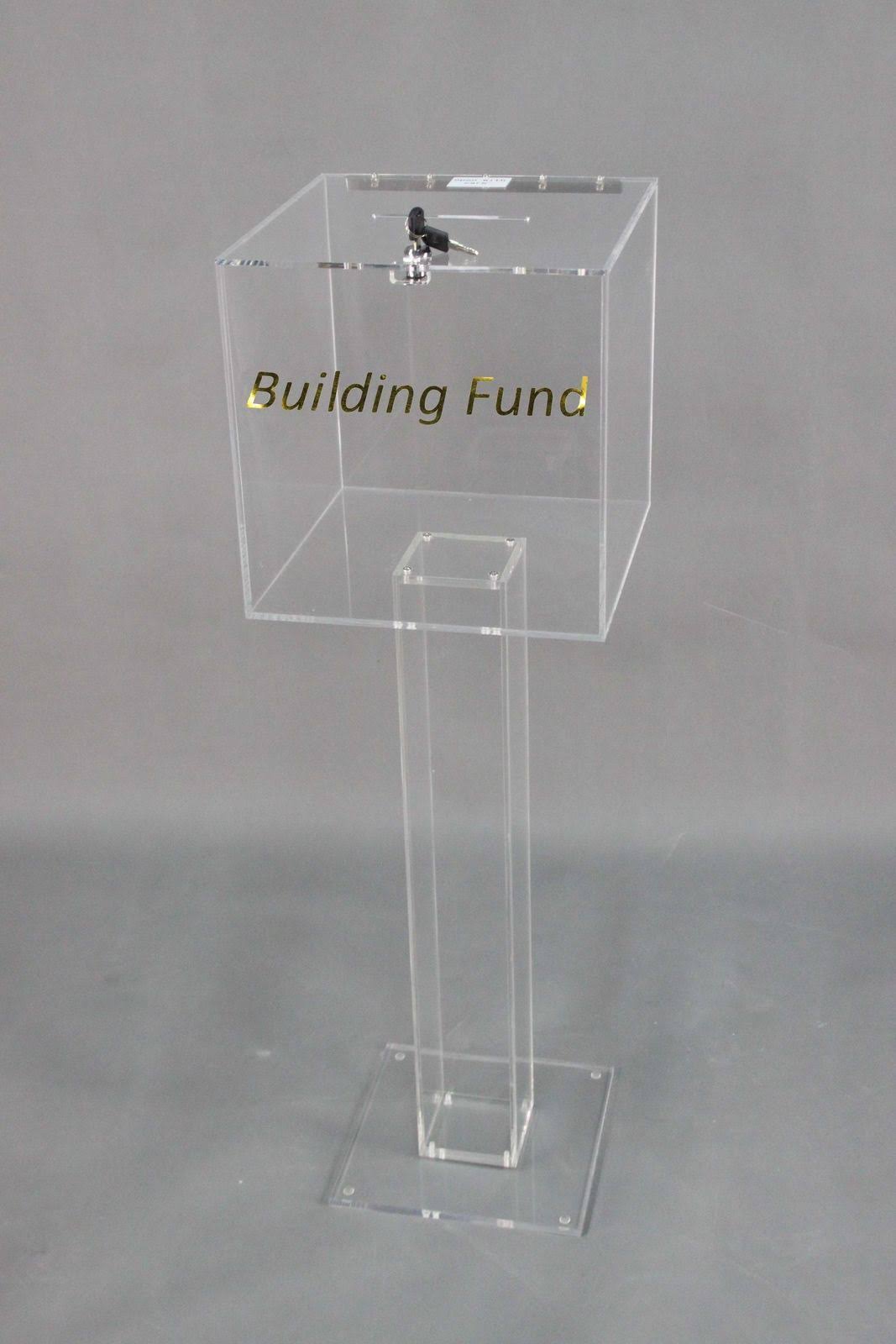 FixtureDisplays Clear Plexiglass Large Floor Standing Tithing Box Offering Box Ballot Box Church Donation Box 14301