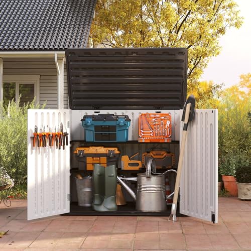 Vertical Resin Storage Shed, 60 Cuft Garden Tool Sheds & Outdoor Storage, Plastic Outdoor Storage Cabinet Waterproof, 4.5 x 2.3 ft Backyard Outside Lawn Mower Storage Shed, White