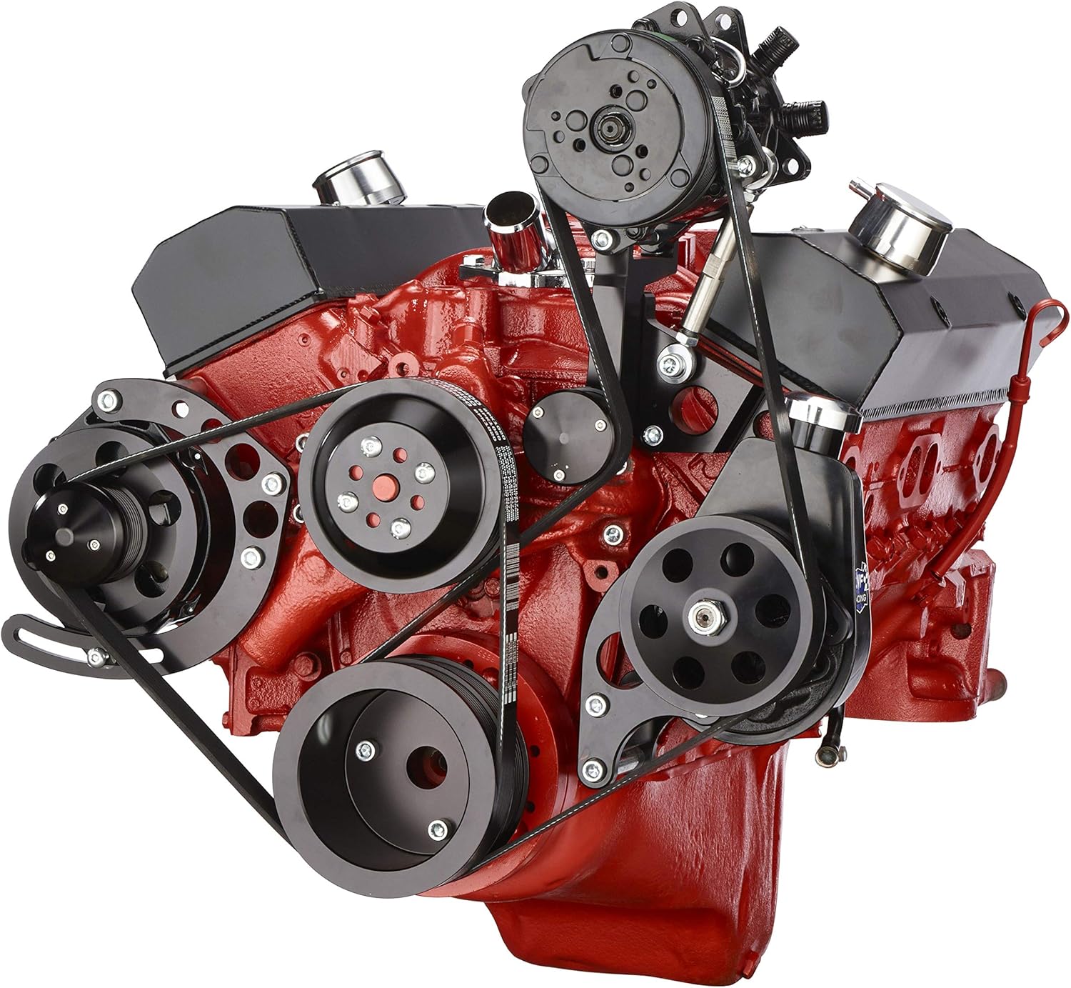 Black Small Block Chevy Serpentine Kit with AC for 283 302 305 327 350 400 Small Block Engines