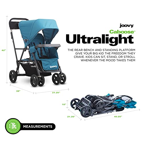 Joovy Caboose Ultralight Sit and Stand Double Stroller with Rear Bench and Standing Platform, 3-Way Reclining Seats, Optional Rear Seat, and Universal Car Seat Adapter (Black)