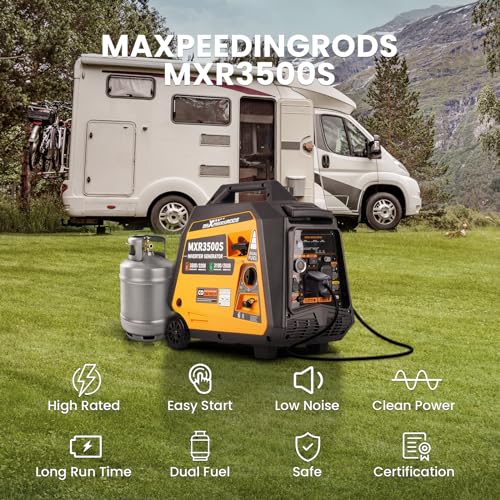 maXpeedingrods 4000 Watt Dual Fuel Inverter Generator with Bluetooth® Control Start and Display, RV Ready, Electric Start, Quiet for Outdoor Camping, Home Backup, Garden，PGMA Compliant