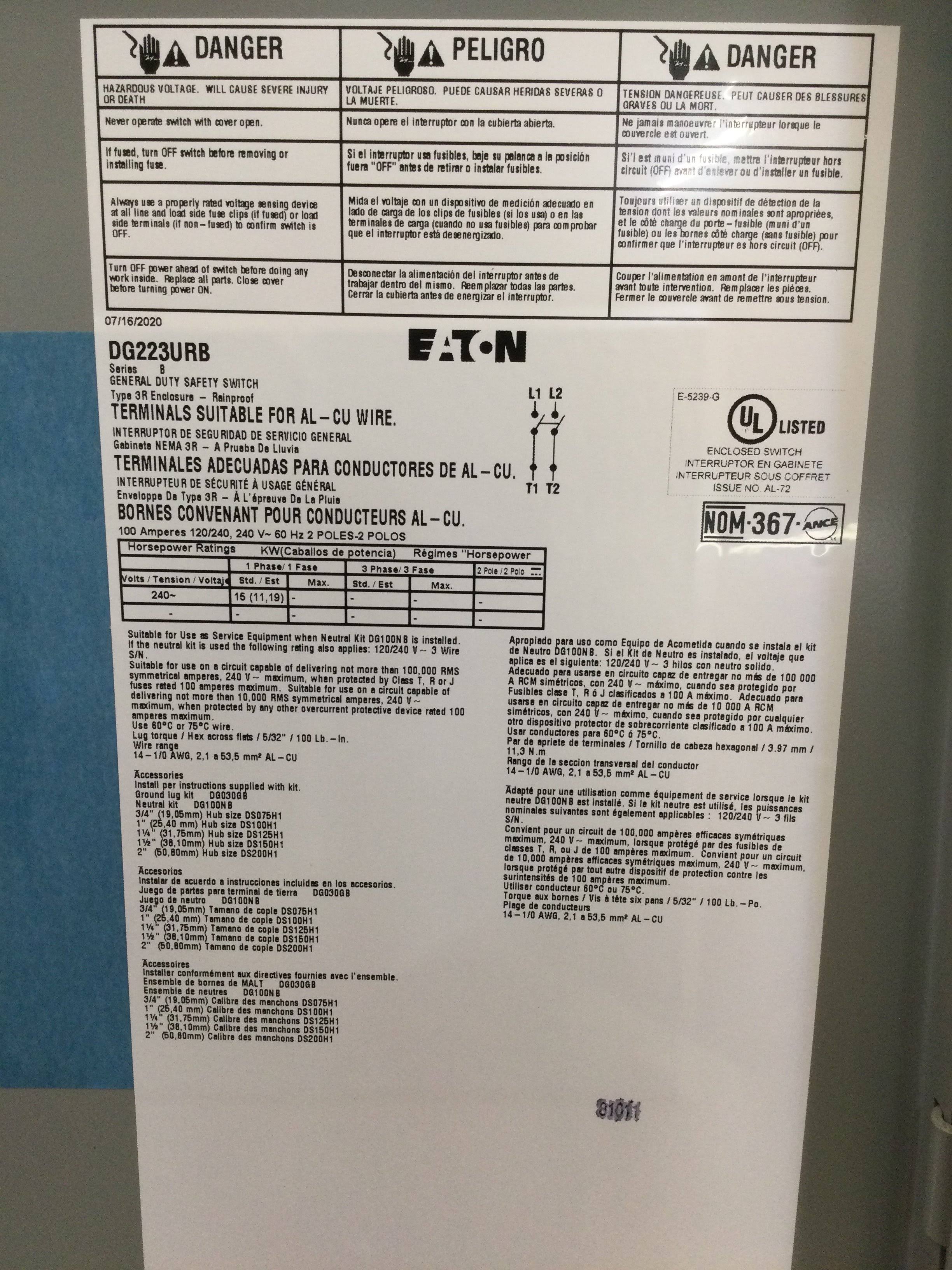 Eaton DG223URB - General Duty Non-Fusible Safety Switch