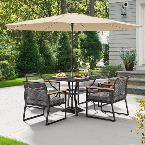 YITAHOME Patio Dining Chairs Set of 4, Outdoor Wicker Furniture Dining Chairs, All-Weather Rattan Conversation Chairs with Wood Armrest and Soft Cushions for Backyard Deck (Black+Light Gray)