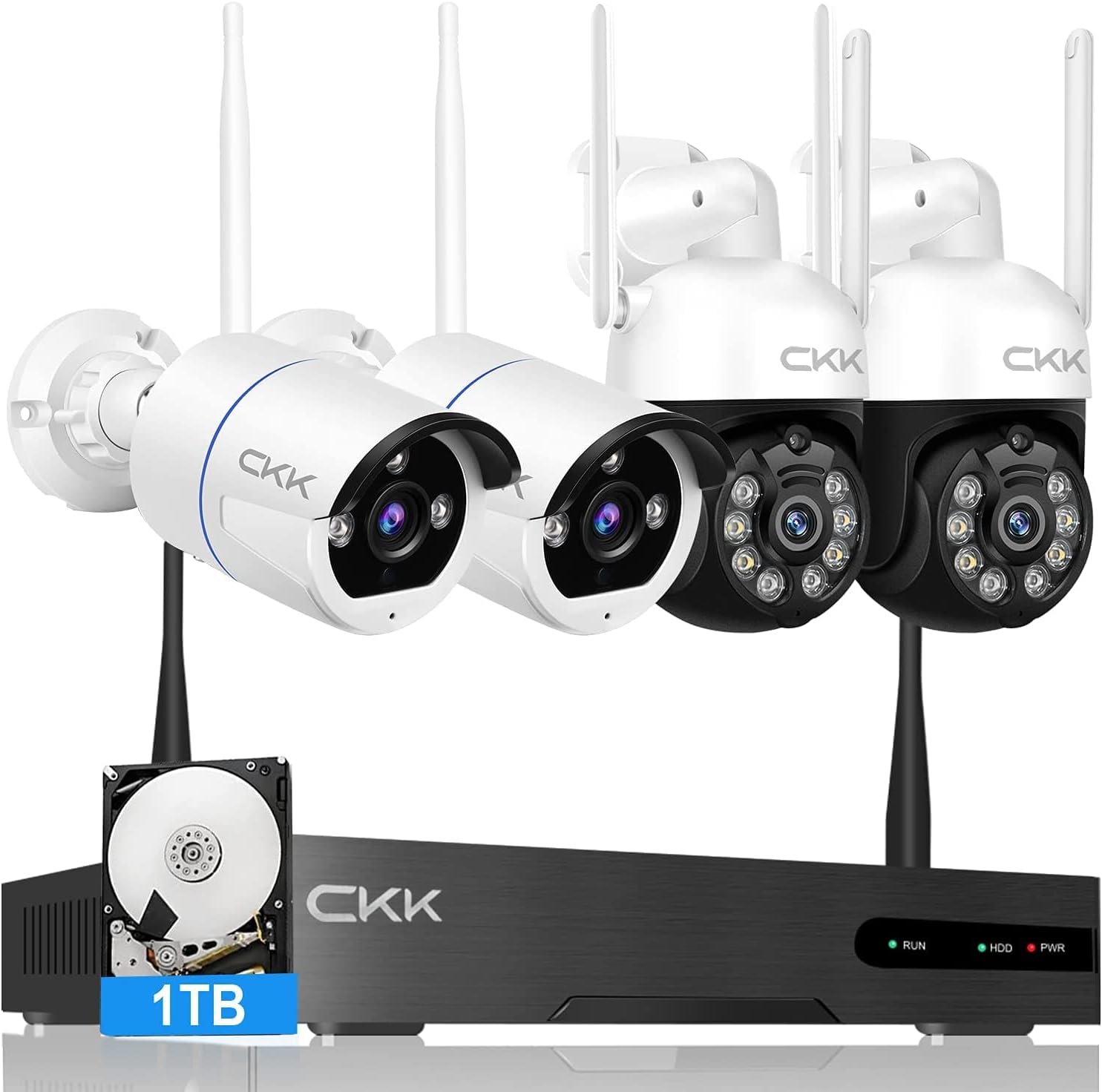 3MP Wireless Security Camera System with 1TB HDD, Dome PTZ Cameras and Bullet Cameras Outdoor Indoor, 8 Channel WiFi Surveillance NVR System with Floodlights & Siren Alarm, 2 Way Audio