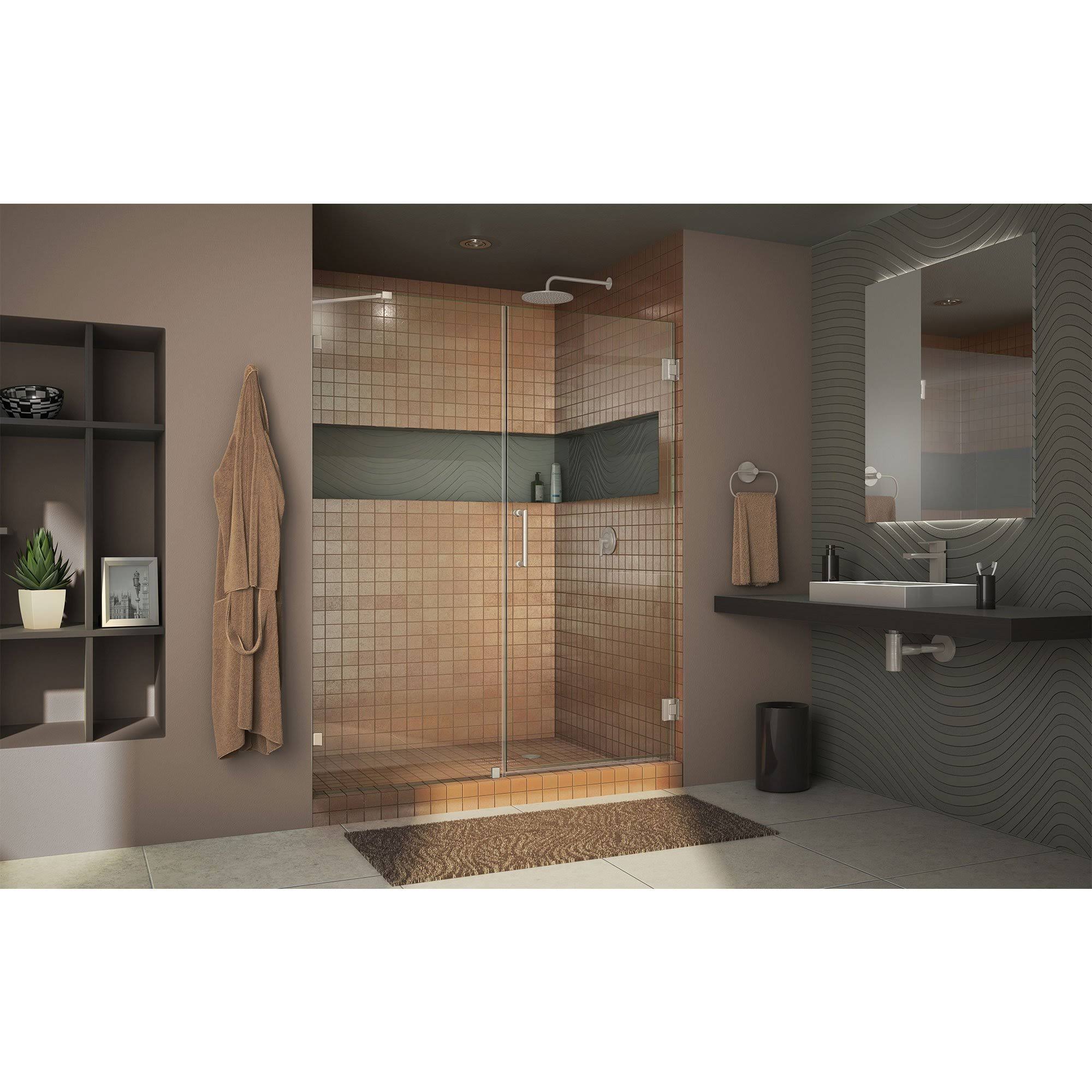 DreamLine Unidoor Lux 72-in H x 60-in W Frameless Hinged Brushed Nickel Shower Door (Clear Glass) | SHDR-23607210-04