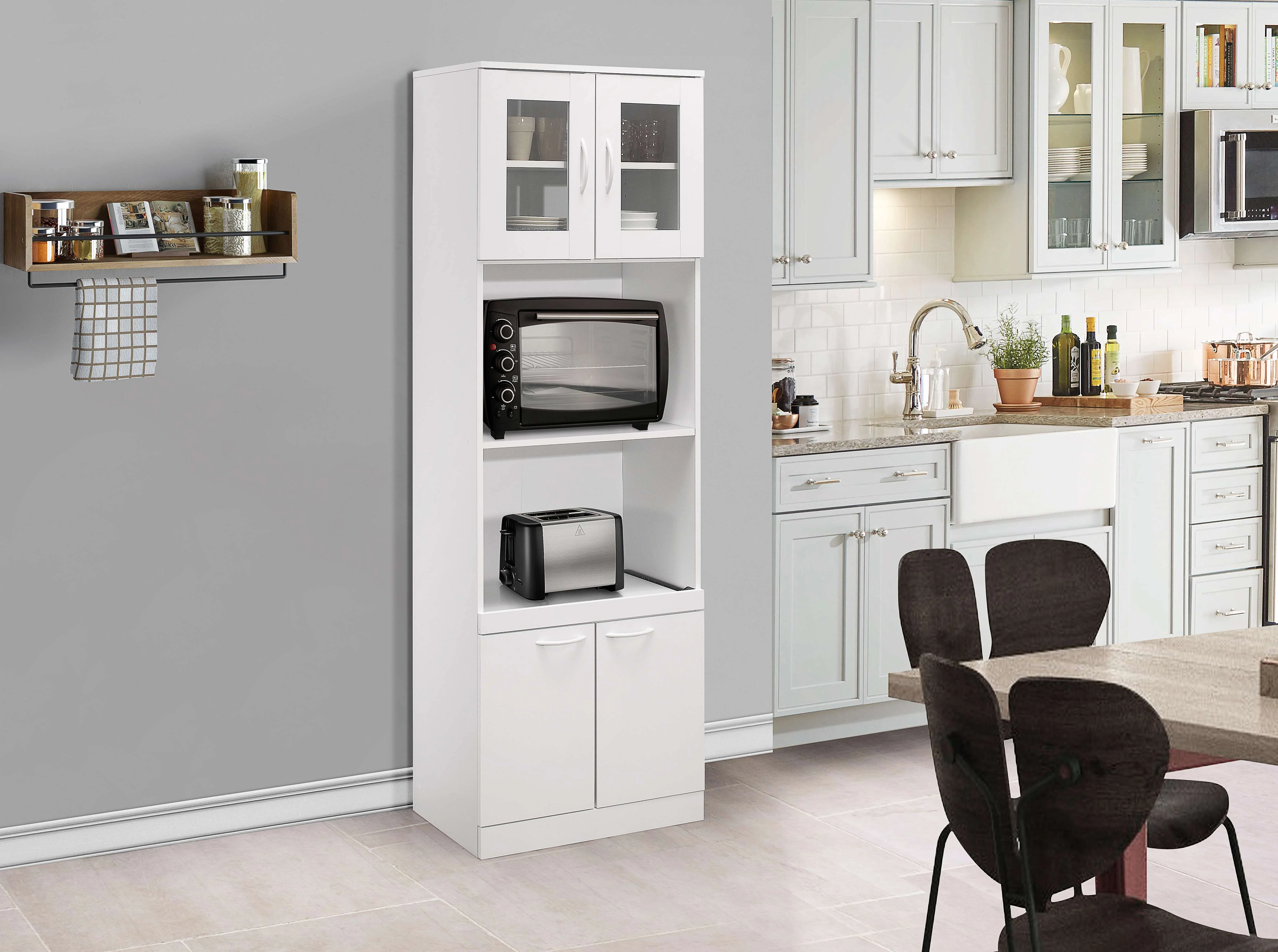 Kings Brand Furniture Tall Kitchen Pantry, Microwave Storage Cabinet, White