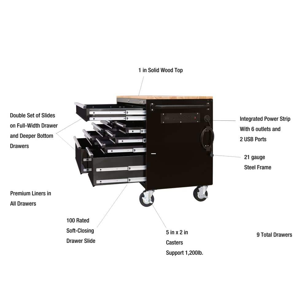 Husky 52 in. W x 25 in. D Standard Duty 9-Drawer Mobile Workbench Tool Chest