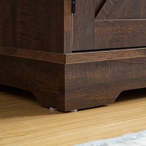 Dolonm Farmhouse Coffee Bar Cabinet Bar Cabinet with Wine Rack Barn Door Buffet Sideboard Cabinet with Drawer, Adjustable Storage Shelves, Living Room, Dining Room Gray Wash