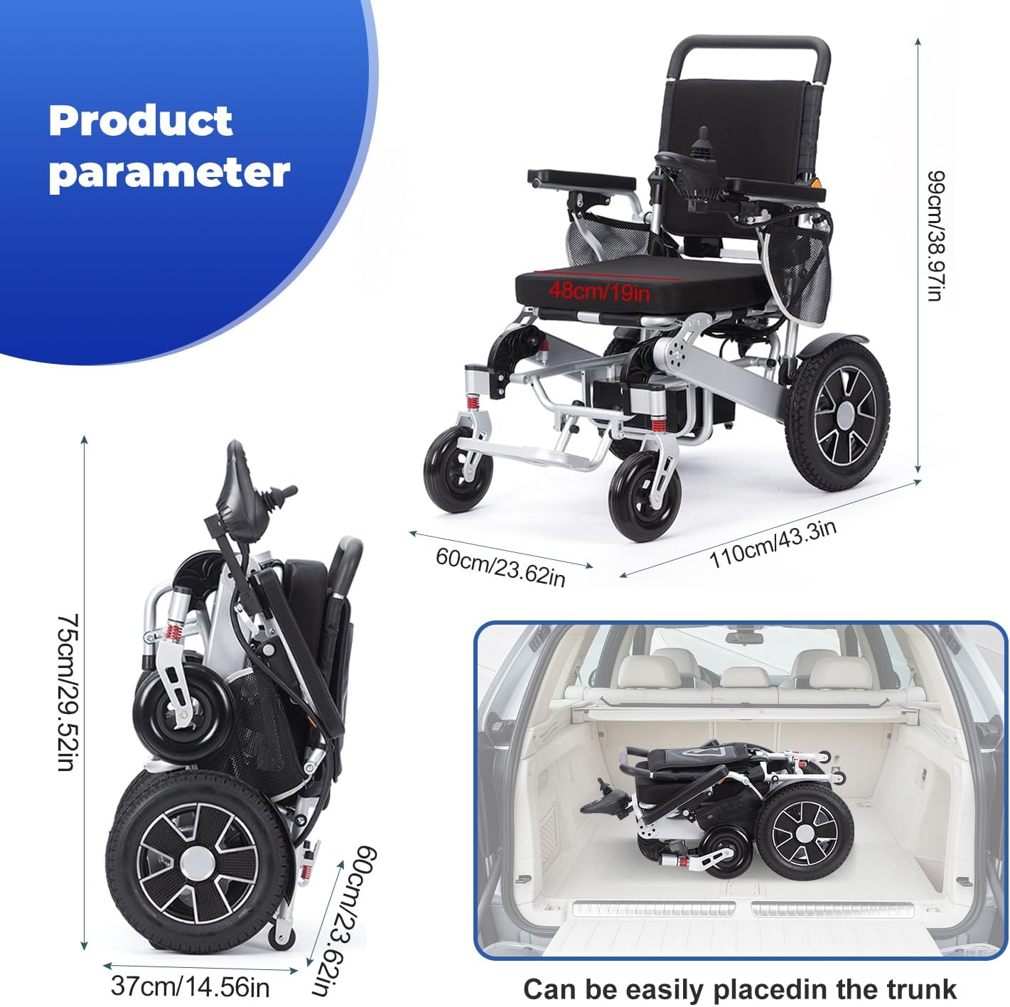 Electric Wheelchair for Adults,55lbs Lightweight Folding Power Wheelchair, 20 Miles Longer Range-500W Dual Motors Intelligent Foldable All Terrain Motorized Mobility Scooters for Seniors