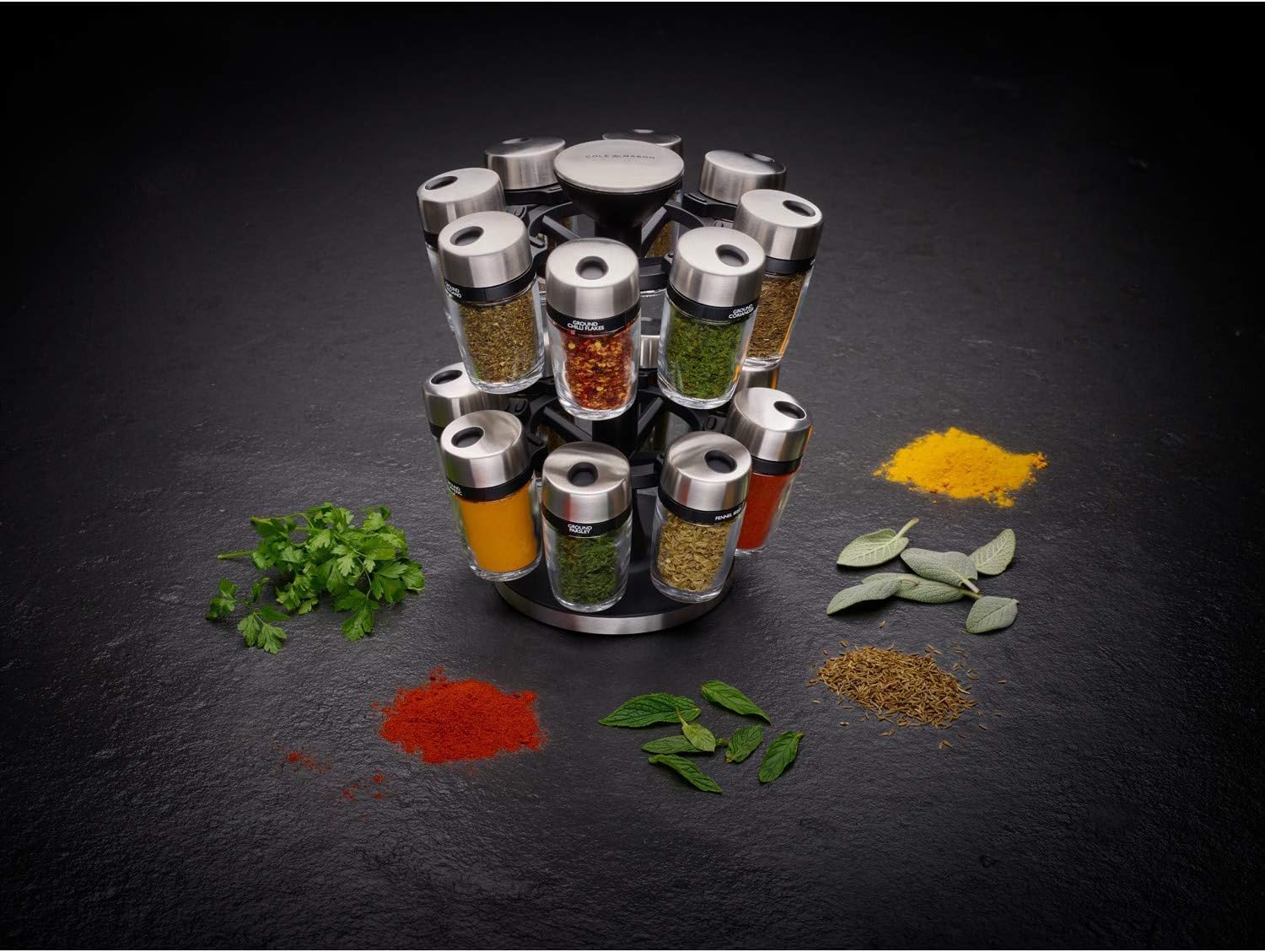 Cole & Mason H121808U 16 Jar Herb & Spice Carousel, Medium, Silver ,10