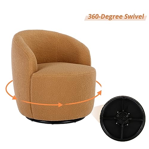 KIVENJAJA Swivel Barrel Chair, Teddy Sherpa Upholstered Round Accent Arm Chairs, Boucle 360 Degree Small Single Sofa Armchair for Nursery Living Room Bedroom (Teddy, Coffee Brown)