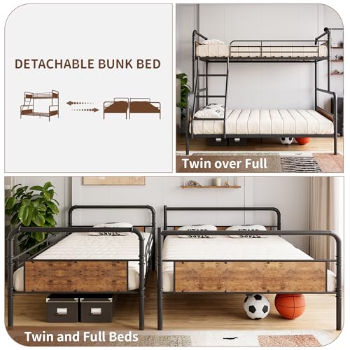 IDEALHOUSE Metal Bunk Bed Twin Over Twin, Twin Bunk Beds, Heavy Duty Twin Size Metal Bunk Bed with High Guardrail & Ladders, Convertible Bunk Beds for Kids Adults, No Box Spring Needed