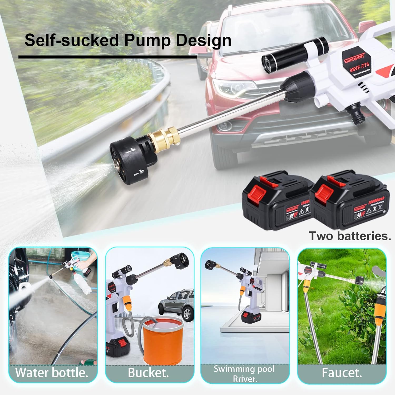 Cordless Pressure Washer, Max 870PSI, 2.11GPM, Portable Pressure Washer with 2 Batteries, Battery Powered Pressure Washer with Accessories for Cleaning Floor Washing Cars (White)