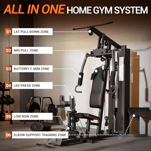 All in ONE Home Gym Equipment Multifunctional Full Body Workout Machine with 150LBS Weight Stack, Exercise Equipment with Pulley System