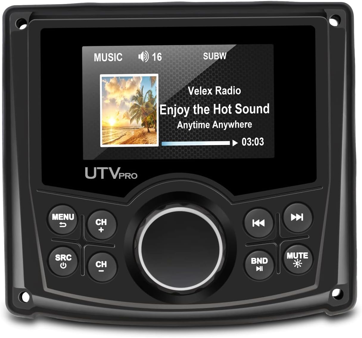 Powersports UTV Stereo AM/FM with Bluetooth Streaming 3 Zone, Compatible to Rear View Camera, External Amplifier Switch on/Off