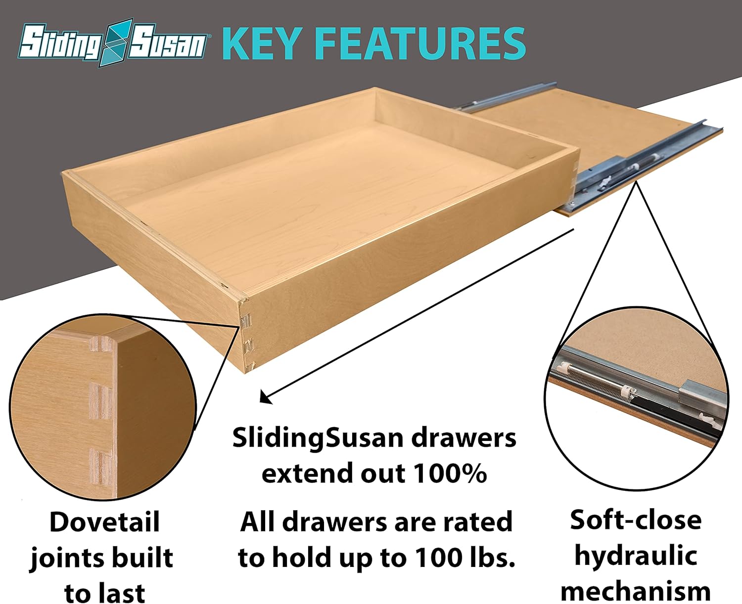 SlidingSusan Pull Out Cabinet Organizer - Fully Assembled Pull Out Drawers For Kitchen Cabinets - Dovetail and Soft Close Cabinet Pull Out Shelves - Fast and Easy D.I.Y. Installation - 12 x 21