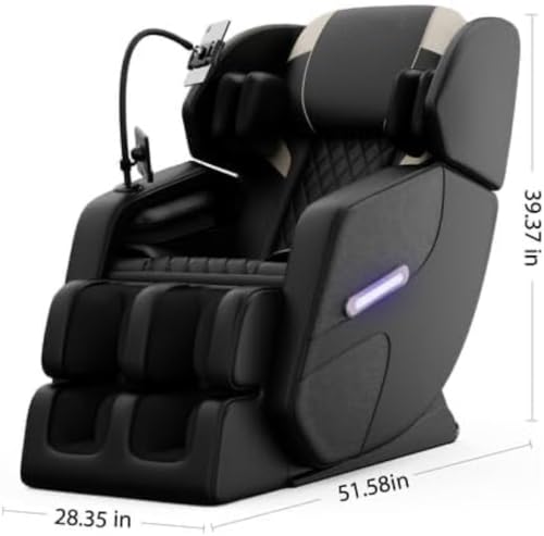 Full Body Massage Chair, PU Leather Zero Gravity Massage Chair with Airbags and Foot Roller, 6 Fix Point Rollers Recliner Chair, Gold
