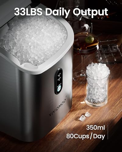 Nugget Ice Maker Countertop, 34lbs/Day, Portable Sonic Pebble Ice Maker with Self-Cleaning, Fast Ice in 6 Mins, Compact Crushed Pellet Ice Machine for Home/Office/Kitchen/RV/Camping, Black