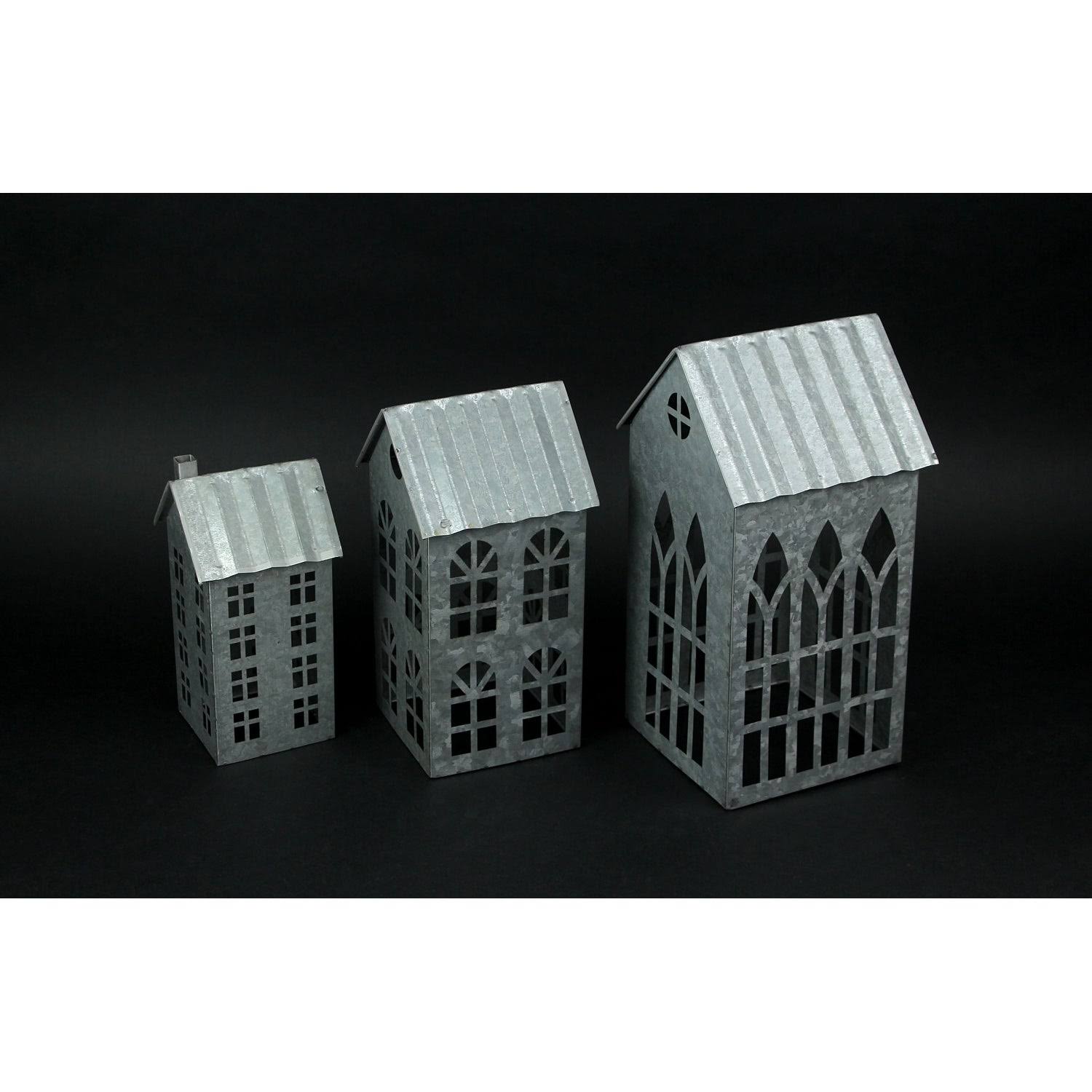 Country Farmhouse Metal House Shaped Candle Holders Set of 3