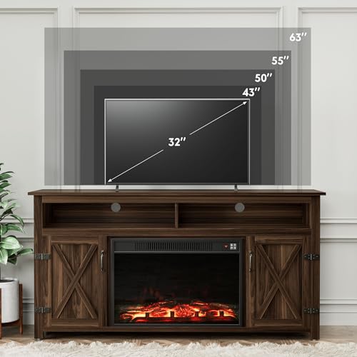 YESHOMY Farmhouse TV Stand for Televisions up to 65 Inches, Sliding Barn Doors and Storage Cabinets, Console Table and Media Furniture for Living Room, 58 Inch, Milk White
