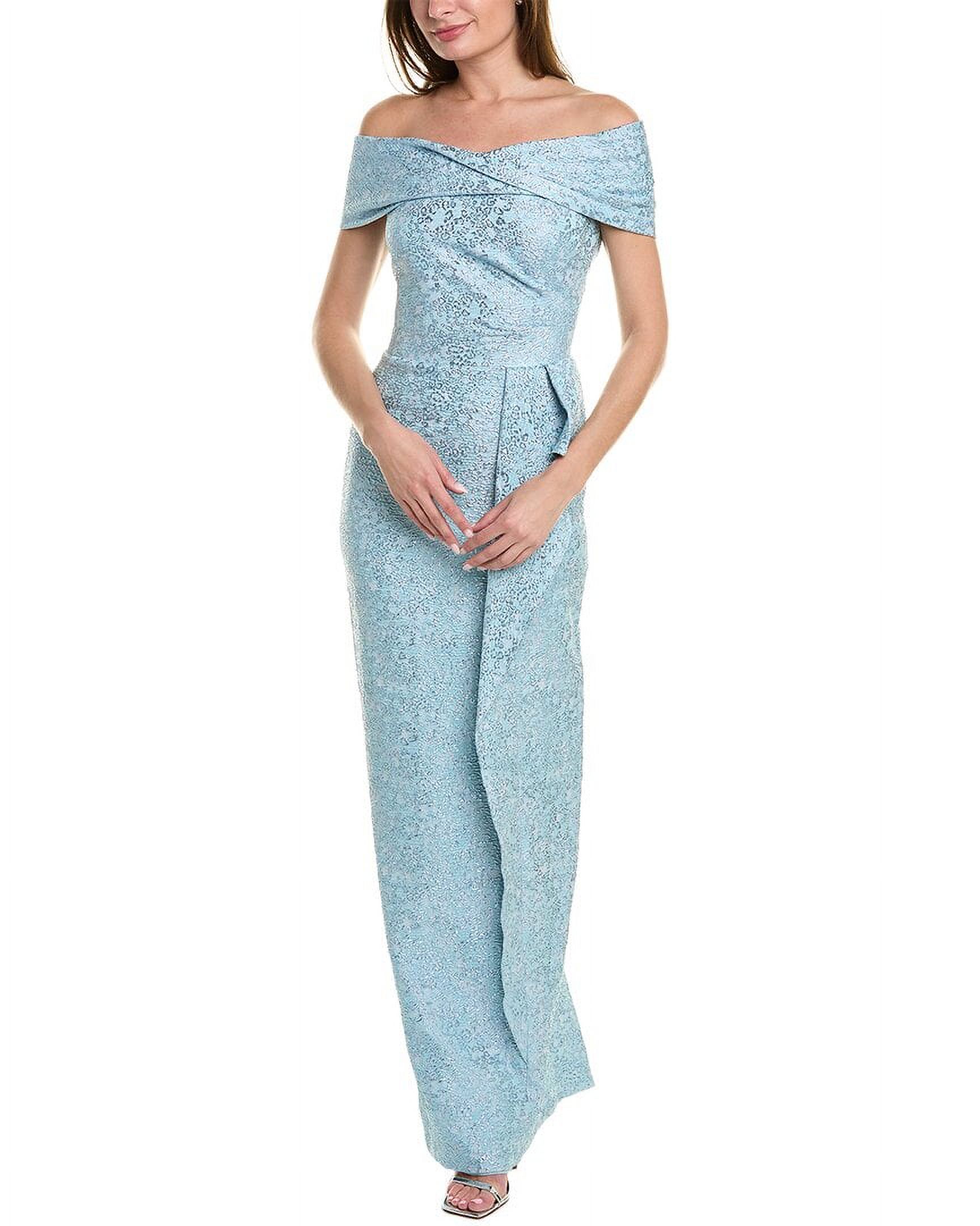 Teri Jon by Rickie Freeman womens  Metallic Jacquard Gown, 14, Blue