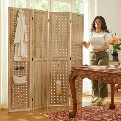 Peg Board Display Stand, 66.9inch Room Divider Freestanding Folding Pegboard Privacy Screens for Jewelry Craft Shows - 4 Panles (White)
