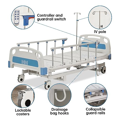 Premium 3 Function Electric Hospital ICU Bed with Mattress & IV Pole.