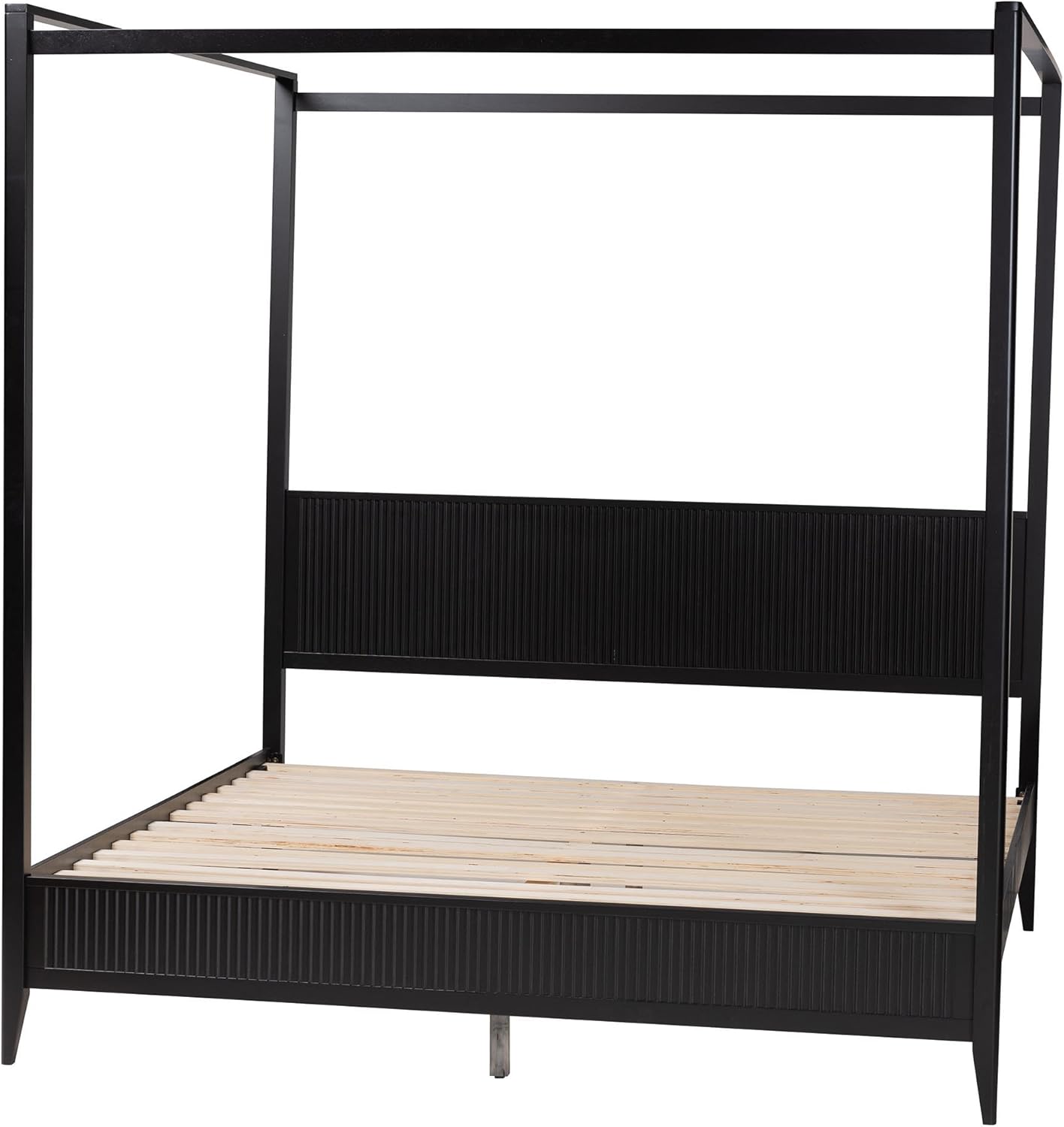 Baxton Studio Primrose Fluted Wood Canopy Bed, King, Black